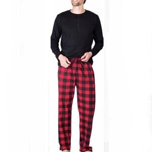 Sleep Hero NWOT Long Sleeve Top Plaid Pajama Pants With Slippers Set Black Red M